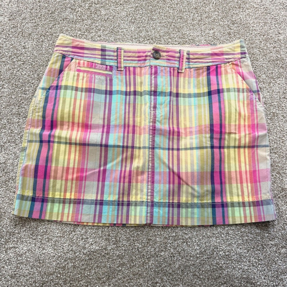 Old Navy Womens Plaid Mini Skirt 10 Multi-Color Pink Yellow Blue Easter Preppy